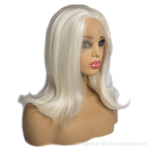 613 Blonde Short Bob premium synthetic wig Glueless Straight Middle Part Hair Wigs Synthetic lace front wig fiber hair